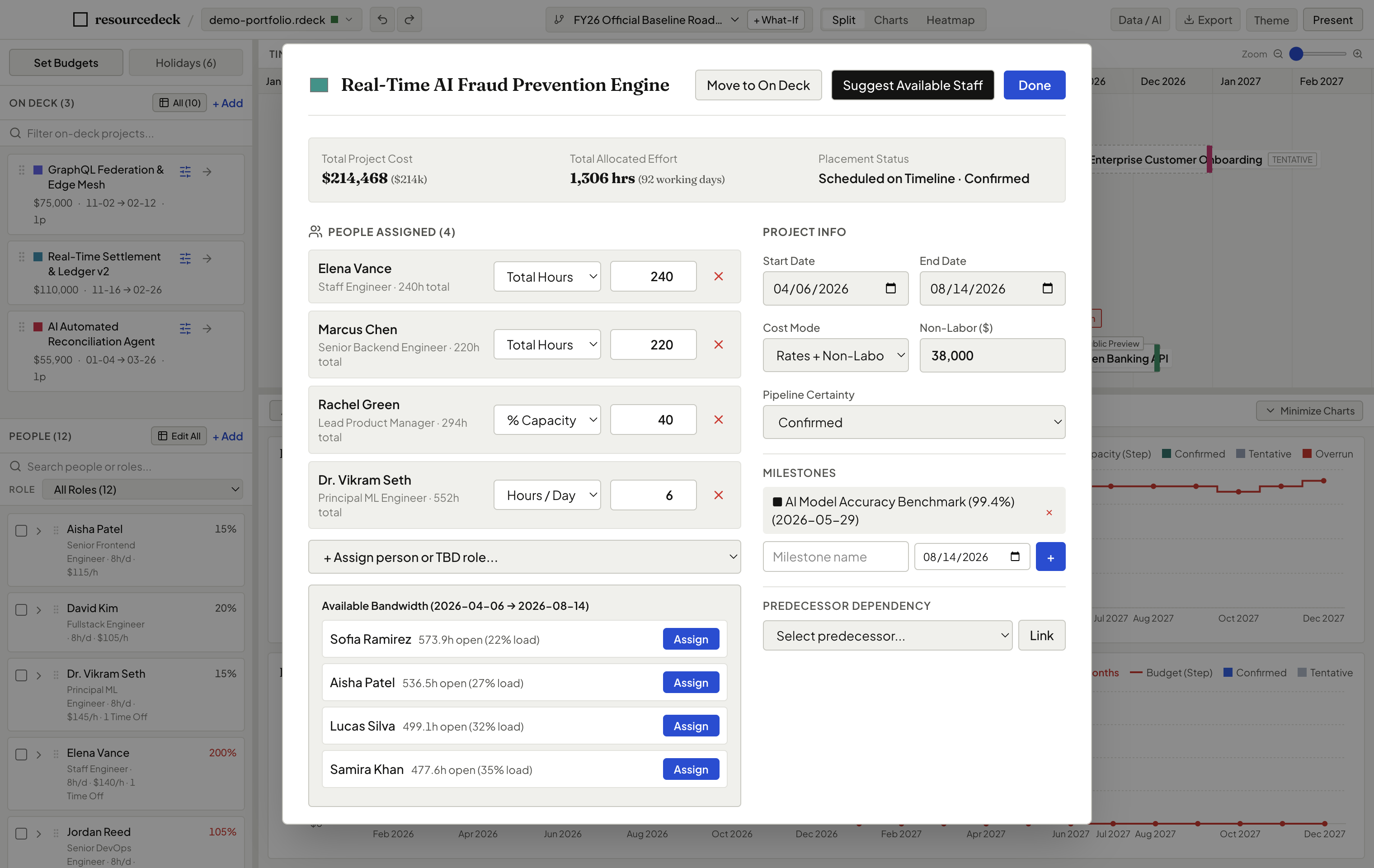 resourcedeck Smart Staffing and Project Details dialog